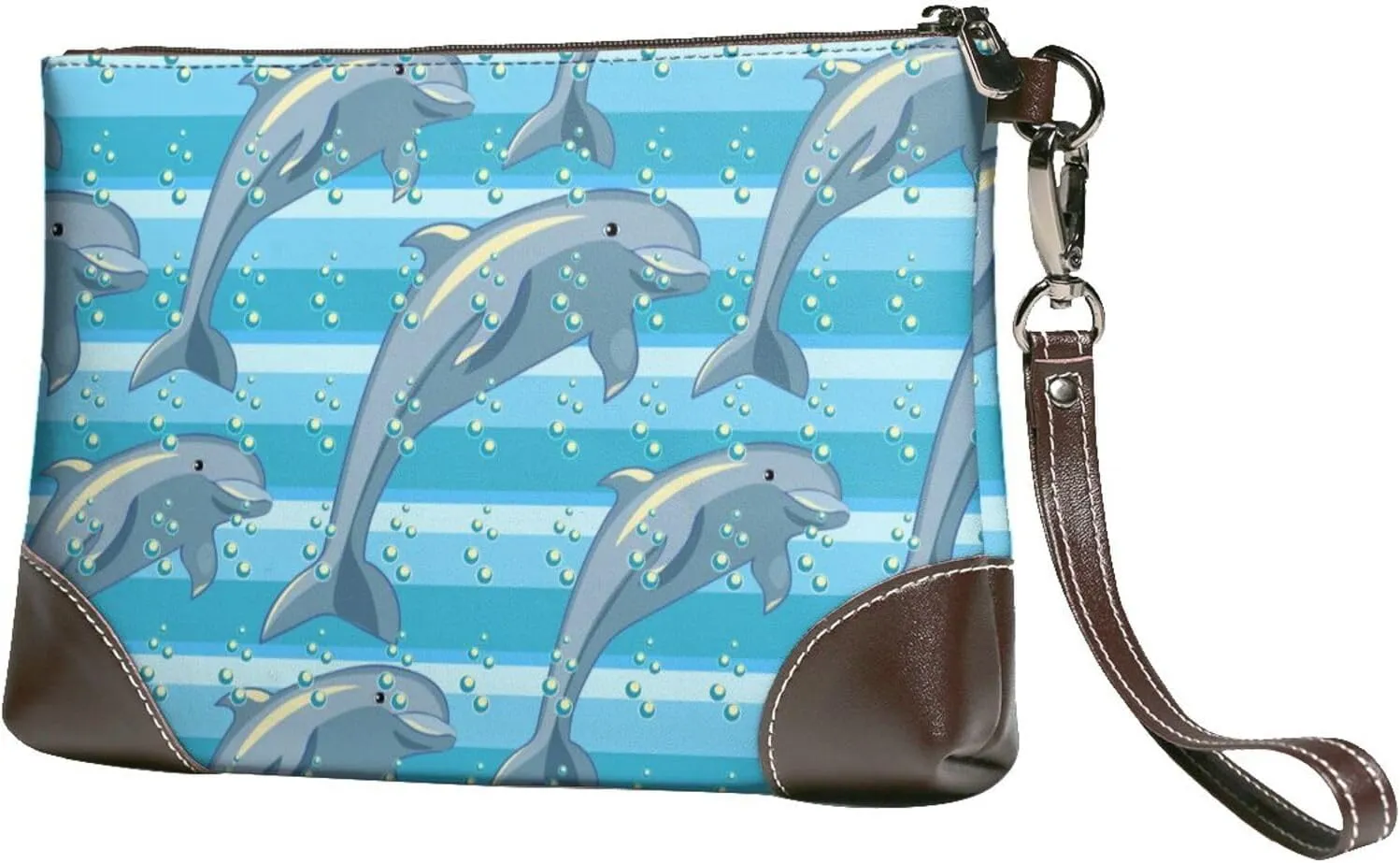 Small Clutch Purses for Women - Dolphin Leather Wristlet Wallets for Women with Wrist Strap