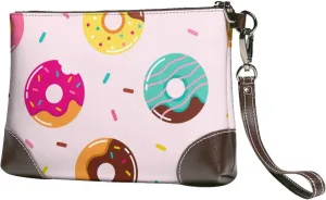 Small Clutch Purses for Women - Donut Leather Wristlet Wallets for Women with Wrist Strap