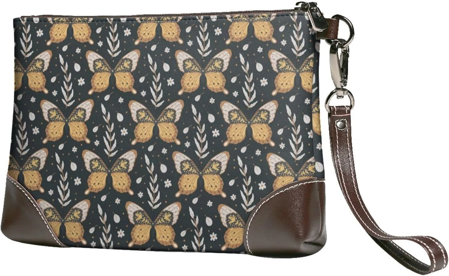 Small Clutch Purses for Women - Flower Butterfly Leather Wristlet Wallets for Women with Wrist Strap
