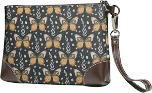 Small Clutch Purses for Women - Flower Butterfly Leather Wristlet Wallets for Women with Wrist Strap