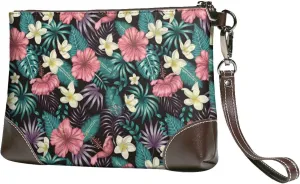 Small Clutch Purses for Women - Green Tropical Leaves Leather Wristlet Wallets for Women with Wrist Strap