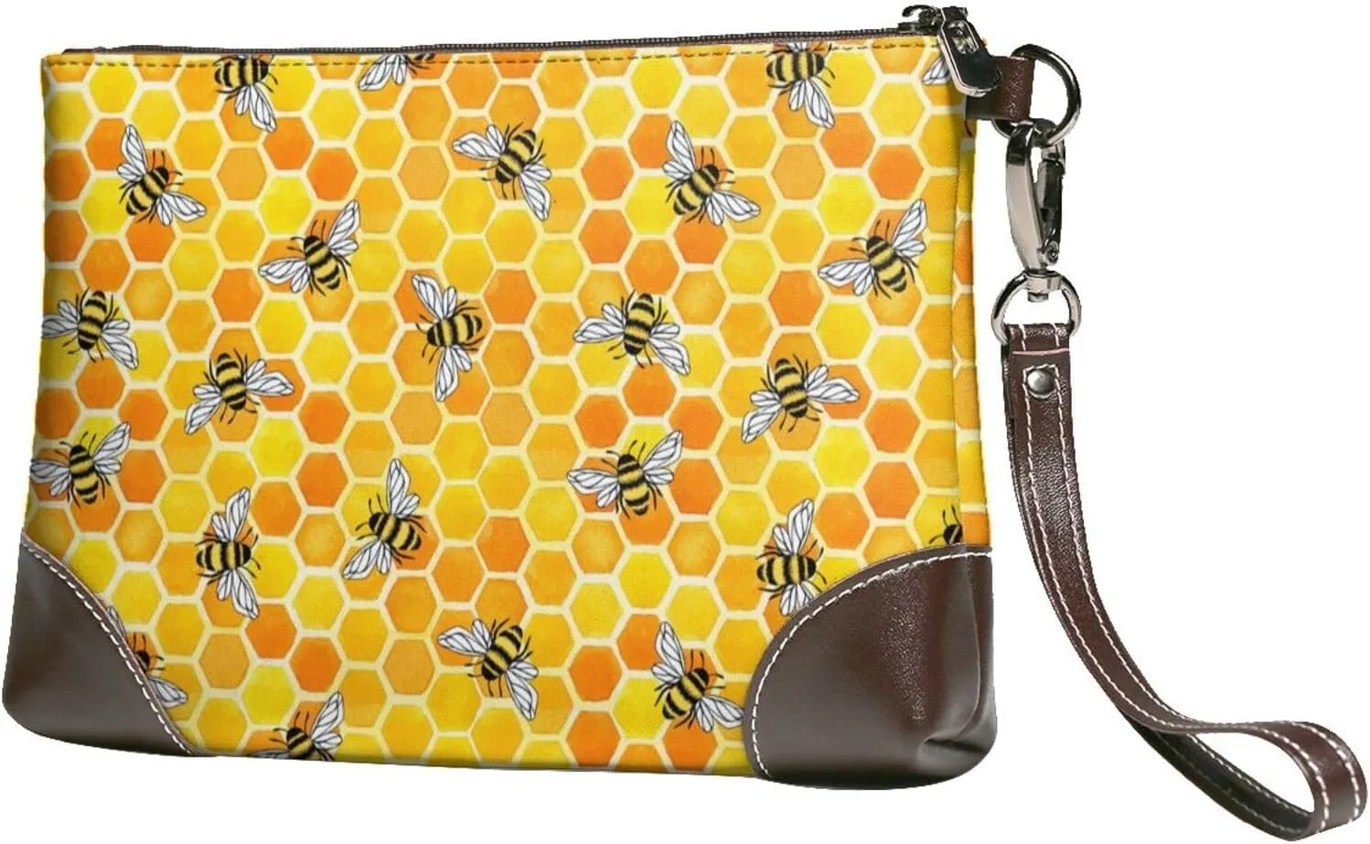 Small Clutch Purses for Women - Honeycombs Leather Wristlet Wallets for Women with Wrist Strap