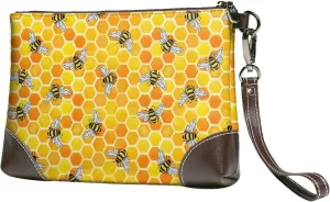 Small Clutch Purses for Women - Honeycombs Leather Wristlet Wallets for Women with Wrist Strap