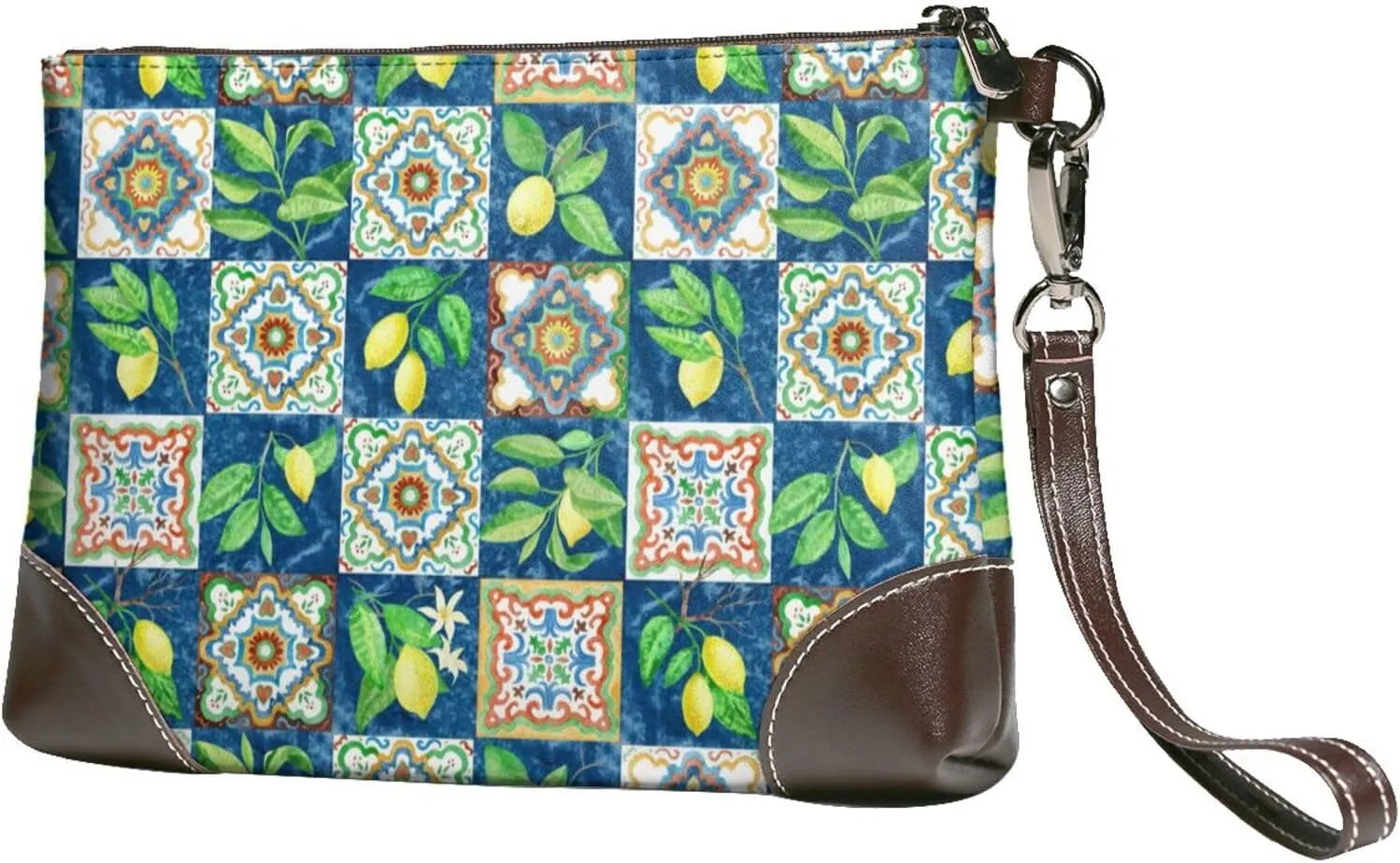 Small Clutch Purses for Women - Lemon And Leaves Leather Wristlet Wallets for Women with Wrist Strap