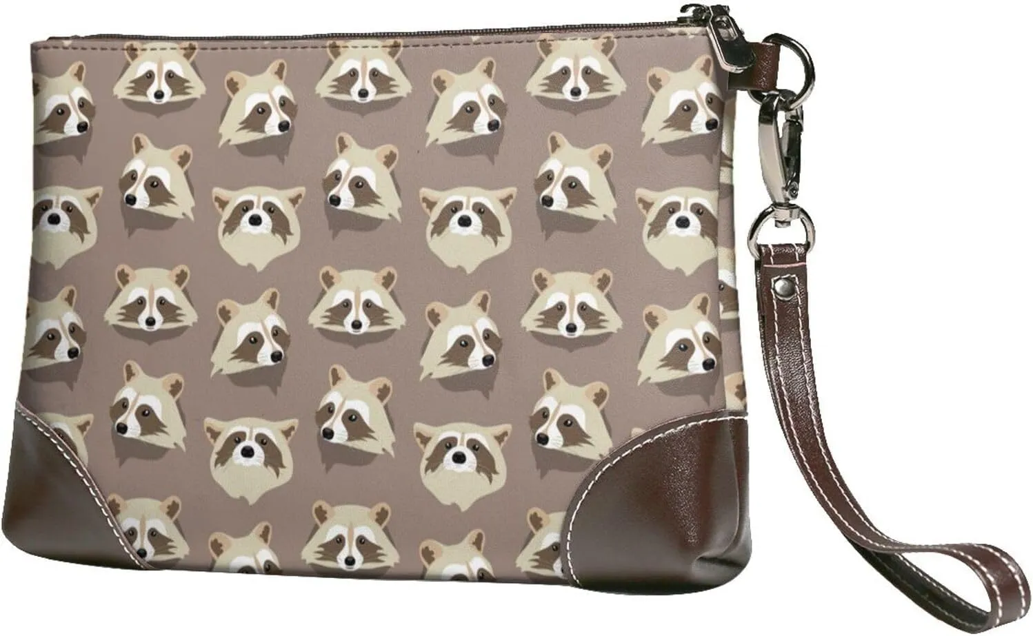 Small Clutch Purses for Women - Raccoon Leather Wristlet Wallets for Women with Wrist Strap