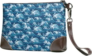Small Clutch Purses for Women - Sea Water Wave Leather Wristlet Wallets for Women with Wrist Strap