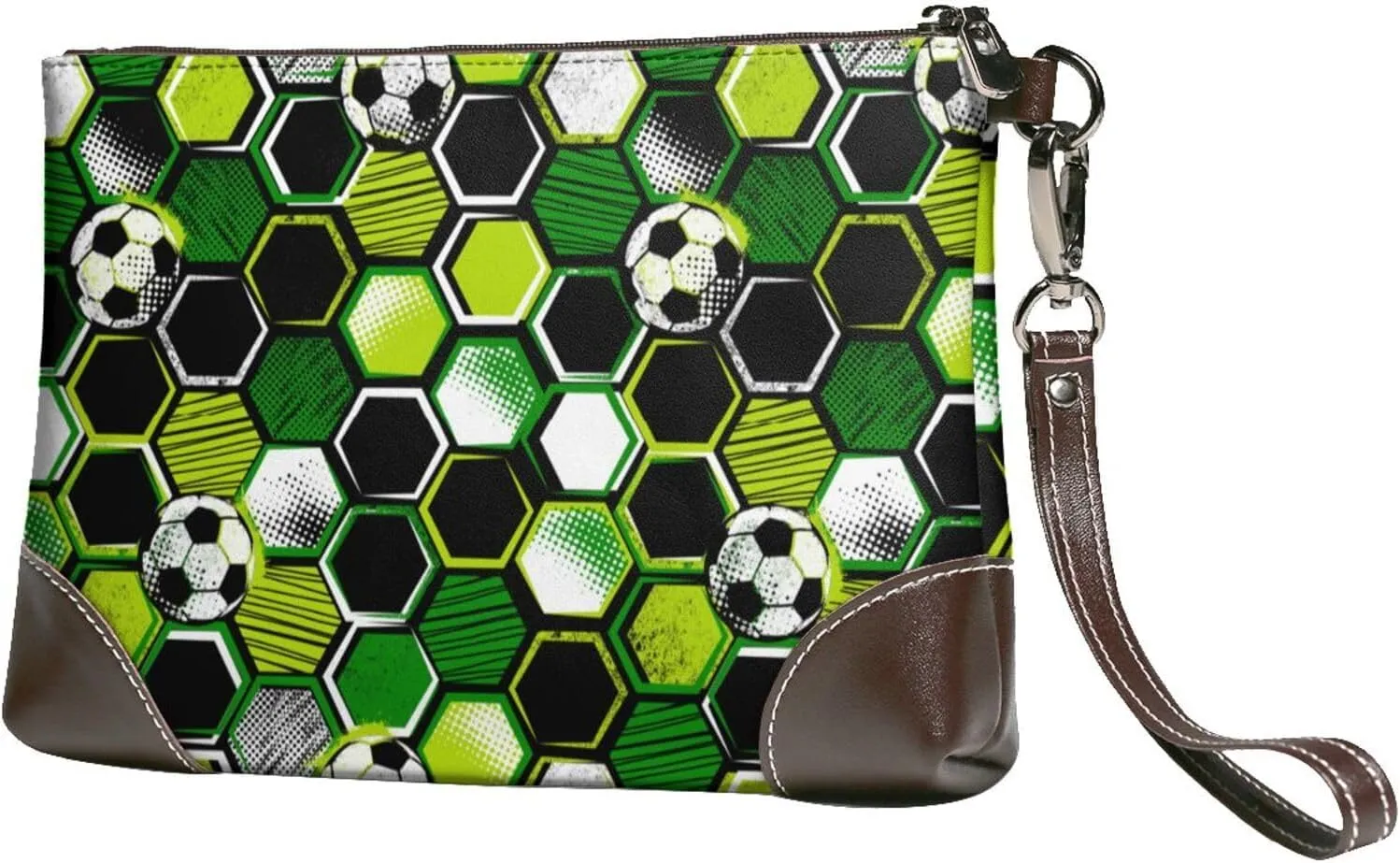 Small Clutch Purses for Women - Soccer1 Leather Wristlet Wallets for Women with Wrist Strap