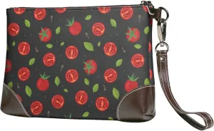 Small Clutch Purses for Women - Tomatoes1 Leather Wristlet Wallets for Women with Wrist Strap