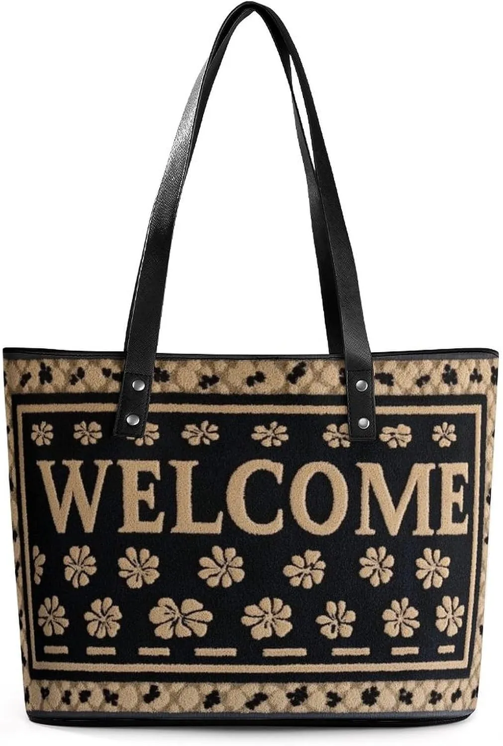 Small Flowers Pattern Beige Welcome Women Soft Leather Handbags Tote Purses Shoulder Bucket Bags