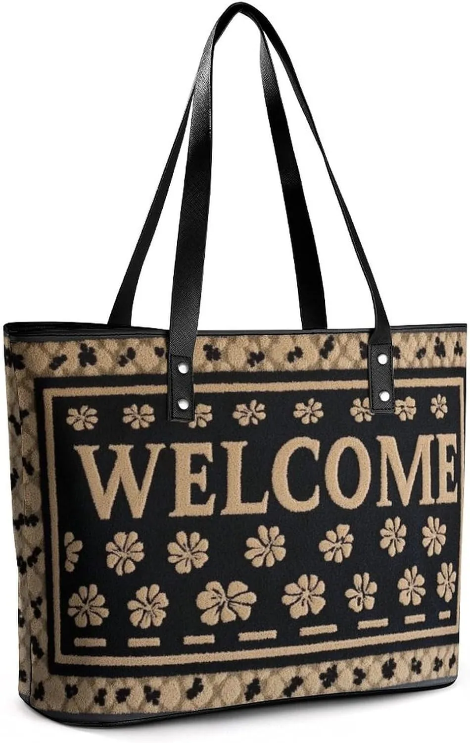 Small Flowers Pattern Beige Welcome Women Soft Leather Handbags Tote Purses Shoulder Bucket Bags