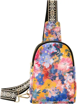 Small Sling Bag for Women Floral Print Fanny Pack Faux Leather Crossbody Bags Lightweight Chest Bag