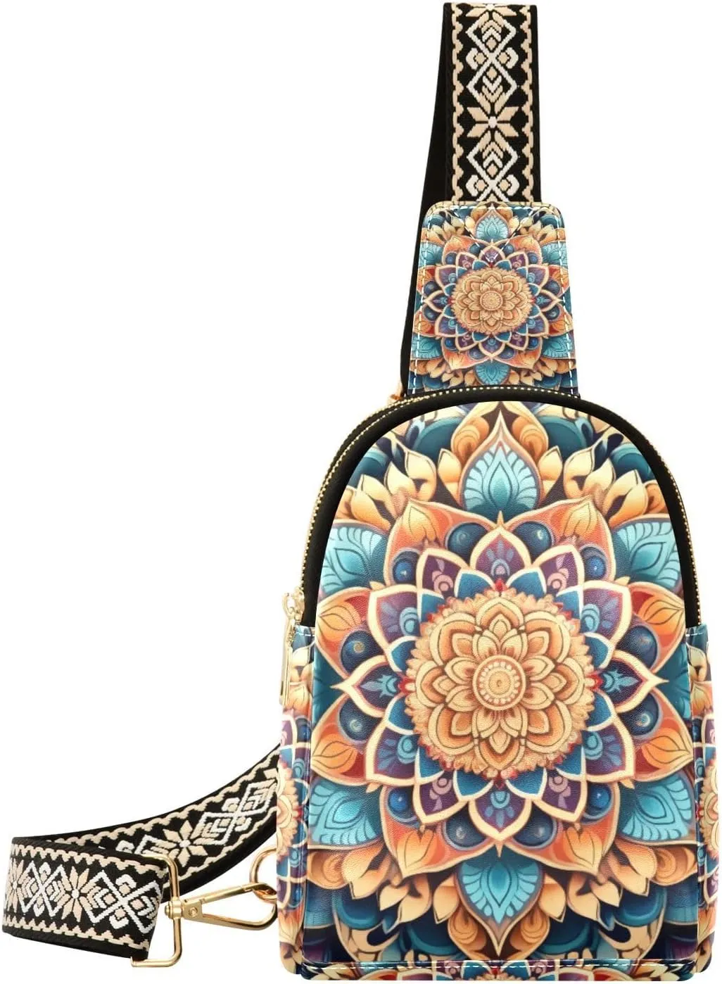 Small Sling Bag for Women Mandala Fanny Pack Faux Leather Crossbody Bags Lightweight Chest Bag