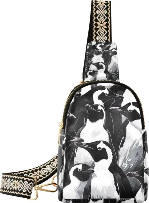 Small Sling Bag for Women Penguins Fanny Pack Faux Leather Crossbody Bags Lightweight Chest Bag