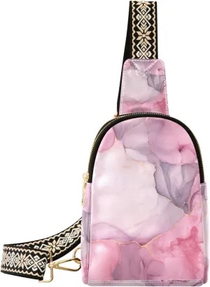 Small Sling Bag for Women Rose Marble Pattern Fanny Pack Faux Leather Crossbody Bags Lightweight Chest Bag