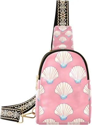 Small Sling Bag for Women Seashell Pattern Fanny Pack Faux Leather Crossbody Bags Lightweight Chest Bag