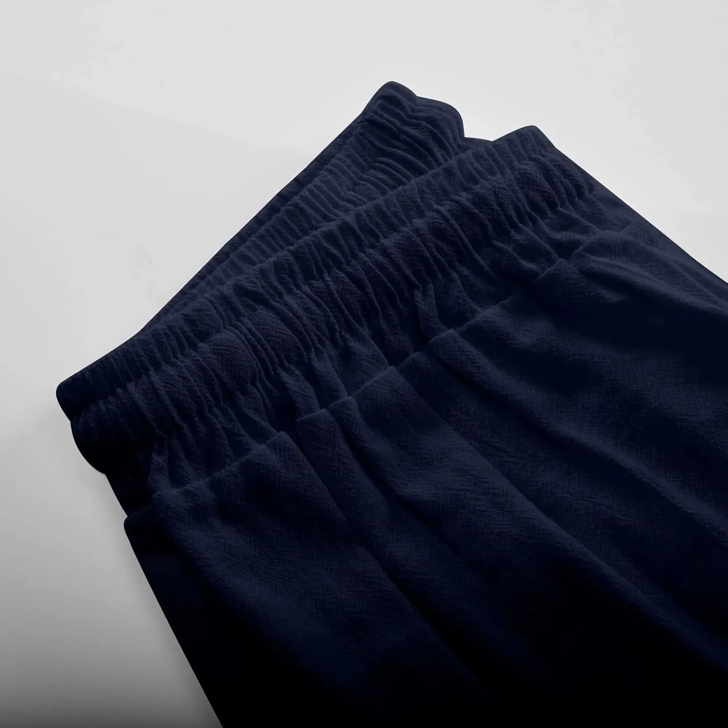 SMIDOW Cotton Linen Cropped Pants for Women Casual Straight Leg Drawstring Elastic Waist Capris Loose Lounge Trousers