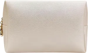 SMONT Cosmetic Bags for Women Personalized Cosmetic Bag with Zipper Cute Travel Toiletry Bag Waterproof PU Preppy Makeup Pouch Birthday Travel Makeup Bag Gifts suitable for girls Beige