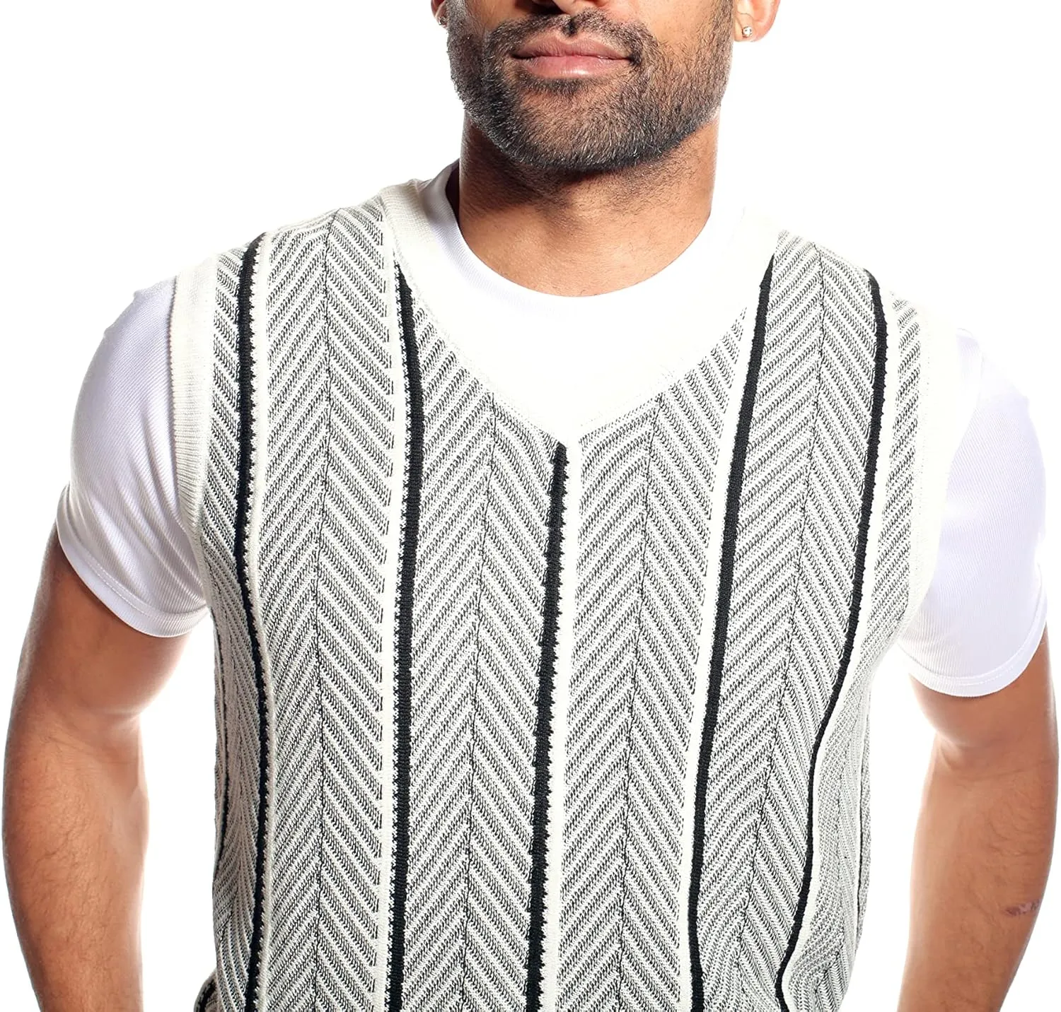 STACY ADAMS Men's Casual Dressy Knit Sweater Vest, 2 Tone Herringbone Pattern
