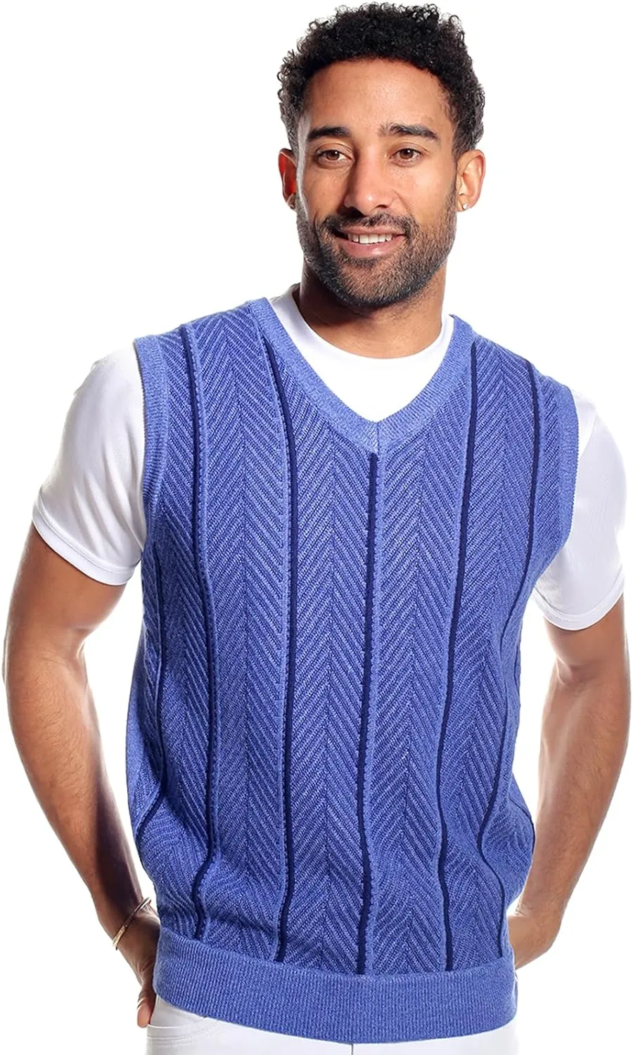 STACY ADAMS Men's Casual Dressy Knit Sweater Vest, 2 Tone Herringbone Pattern