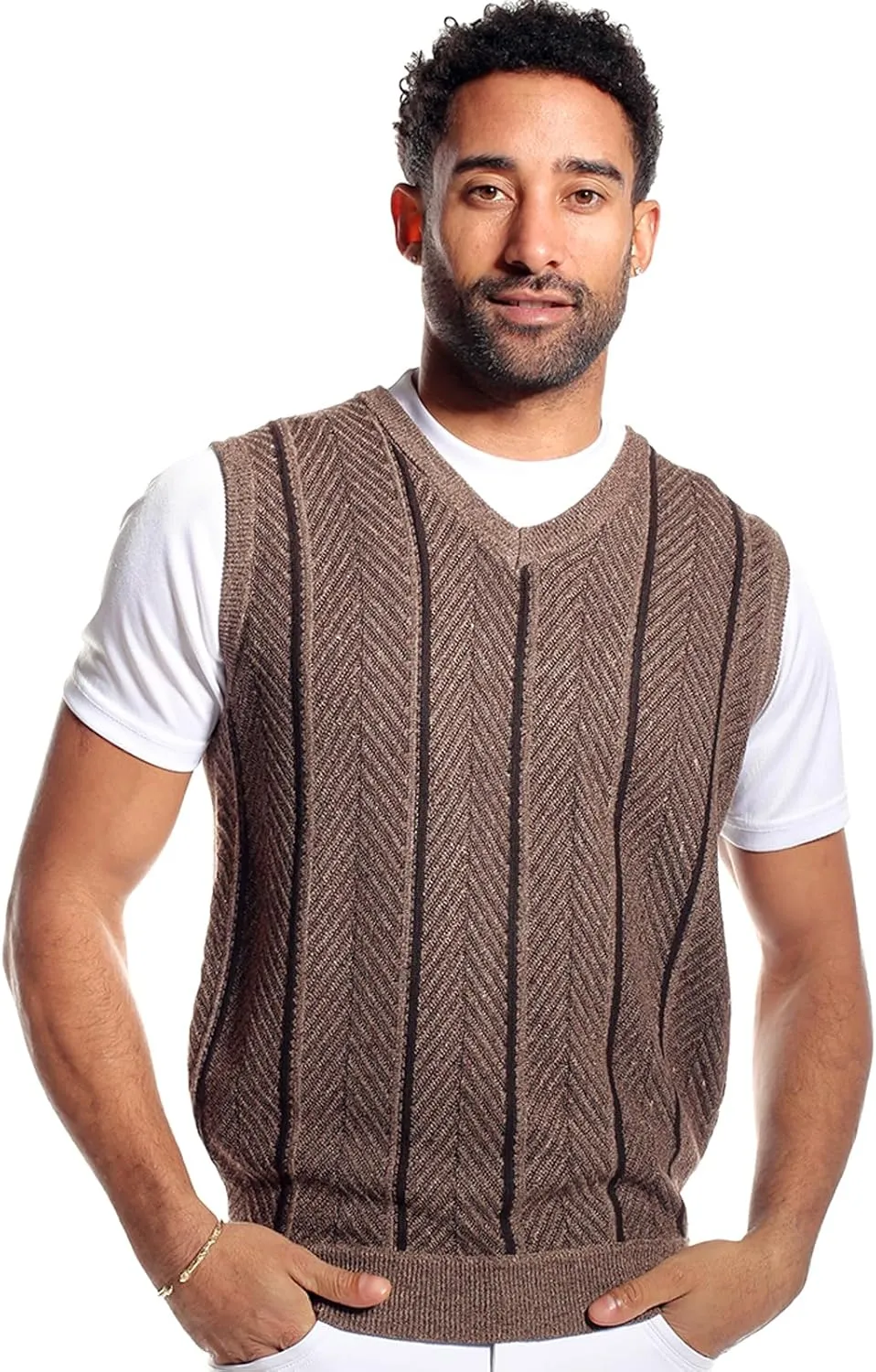 STACY ADAMS Men's Casual Dressy Knit Sweater Vest, 2 Tone Herringbone Pattern
