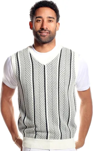 STACY ADAMS Men's Casual Dressy Knit Sweater Vest, 2 Tone Herringbone Pattern