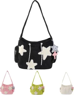 Star Tote Hobo Bag Women Handbag Large Capacity Tote Shoulder Bag Casual Crossbody Bag Gift for Women (Black)