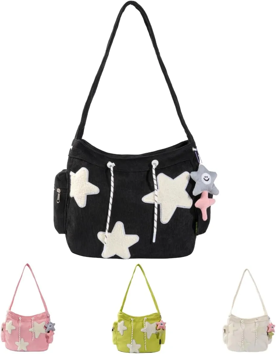 Star Tote Hobo Bag Women Handbag Large Capacity Tote Shoulder Bag Casual Crossbody Bag Gift for Women (Black)