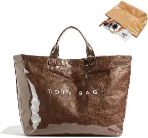 Stellaya women's letter print tote bag, Stellaya Tote Bag, Fashion Large Handle PVC Kraft Paper Handbag