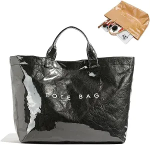 Stellaya women's letter print tote bag, Stellaya Tote Bag, Fashion Large Handle PVC Kraft Paper Handbag
