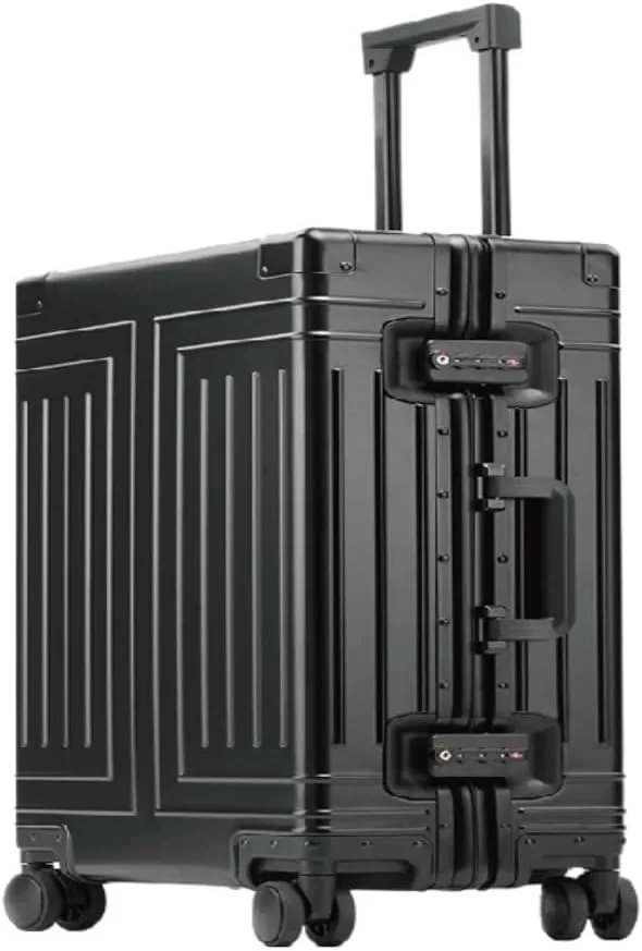 Suitcase All-aluminum Magnesium Alloy Metal Case Trolley Case Hard Case Men's And Women's Luggage Check-in Case Luggage(Black,26in)