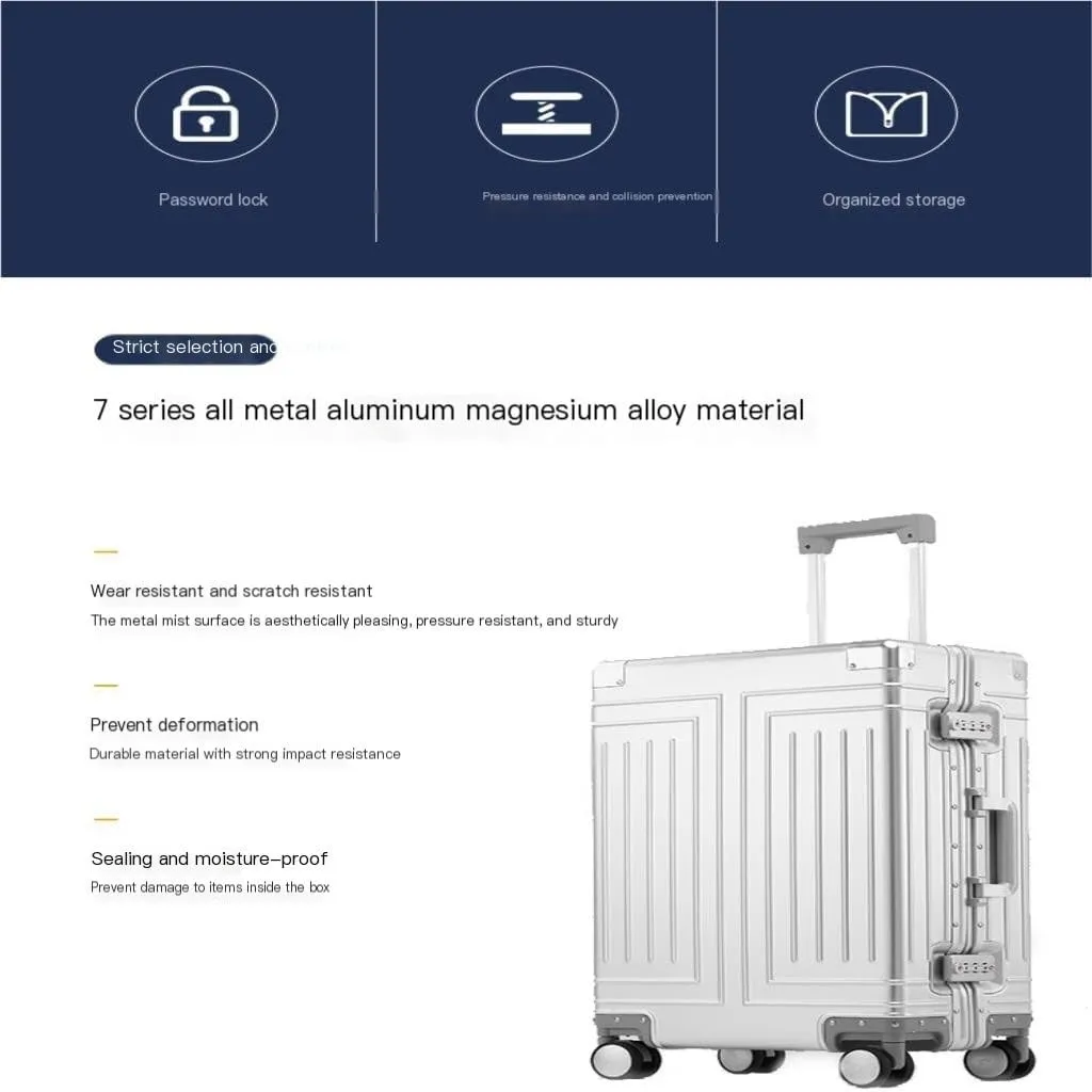 Suitcase All-aluminum Magnesium Alloy Metal Case Trolley Case Hard Case Men's And Women's Luggage Check-in Case Luggage(Black,26in)