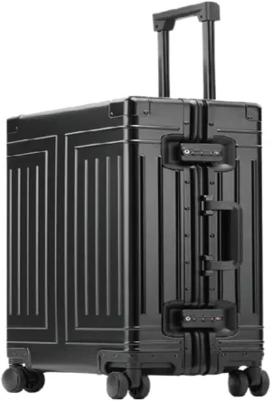 Suitcase All-aluminum Magnesium Alloy Metal Case Trolley Case Hard Case Men's And Women's Luggage Check-in Case Luggage(Black,26in)
