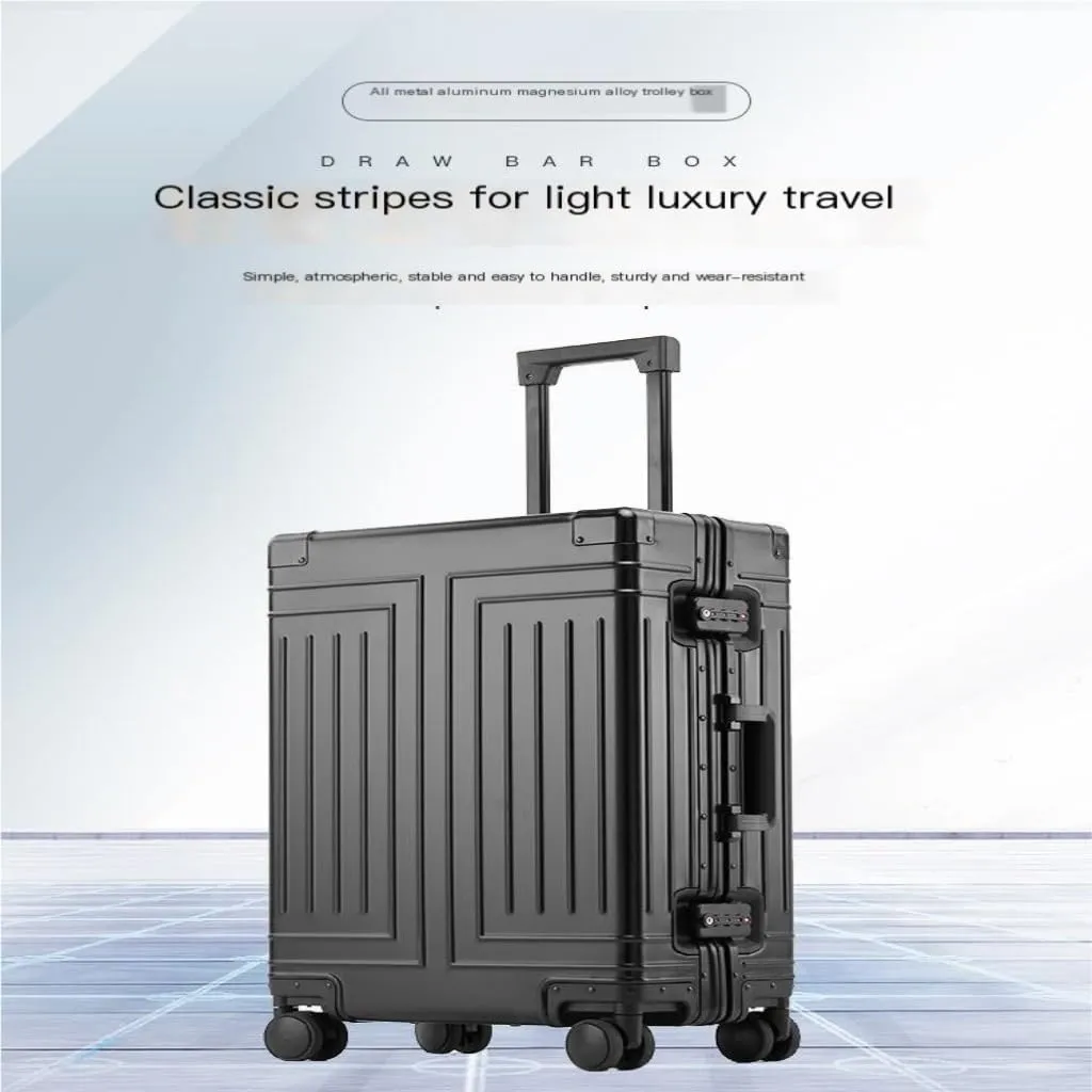 Suitcase All-aluminum Magnesium Alloy Metal Case Trolley Case Hard Case Men's And Women's Luggage Check-in Case Luggage(Black,26in)