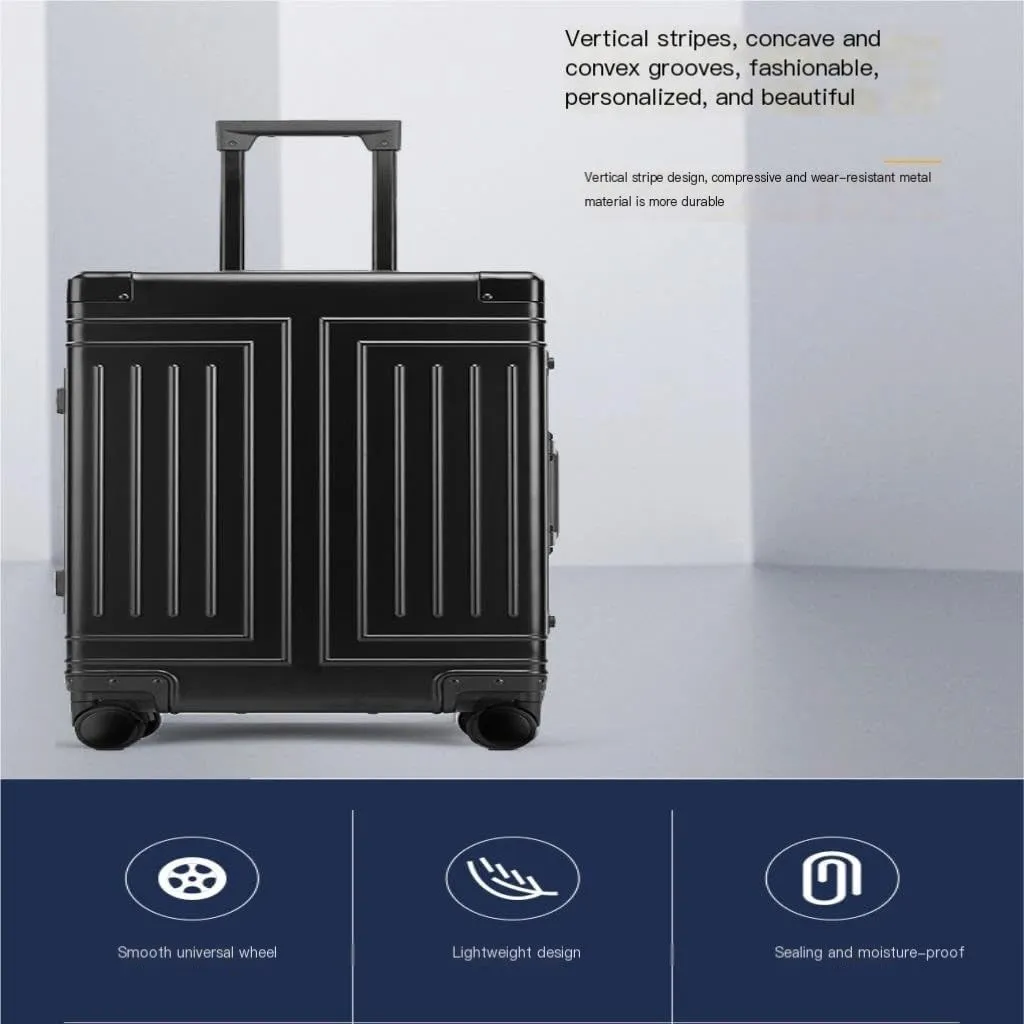 Suitcase All-aluminum Magnesium Alloy Metal Case Trolley Case Hard Case Men's And Women's Luggage Check-in Case Luggage(Black,26in)