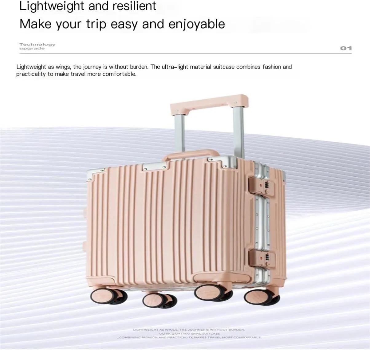 Suitcase New 18-inch Aluminum Frame Hard Shell Men's And Women's Boarding Suitcase Fashionable Leisure Trolley Case Luggage(Noir)