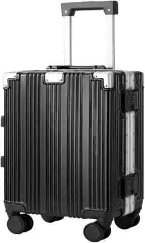 Suitcase New 18-inch Aluminum Frame Hard Shell Men's And Women's Boarding Suitcase Fashionable Leisure Trolley Case Luggage(Noir)