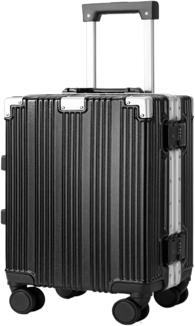 Suitcase New 18-inch Aluminum Frame Hard Shell Men's And Women's Boarding Suitcase Fashionable Leisure Trolley Case Luggage(Noir)