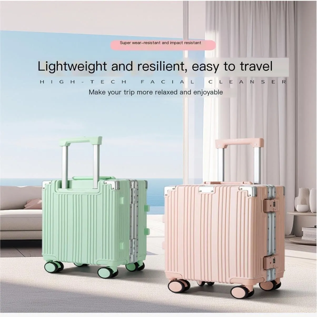 Suitcase New 18-inch Aluminum Frame Hard Shell Men's And Women's Boarding Suitcase Fashionable Leisure Trolley Case Luggage(Noir)
