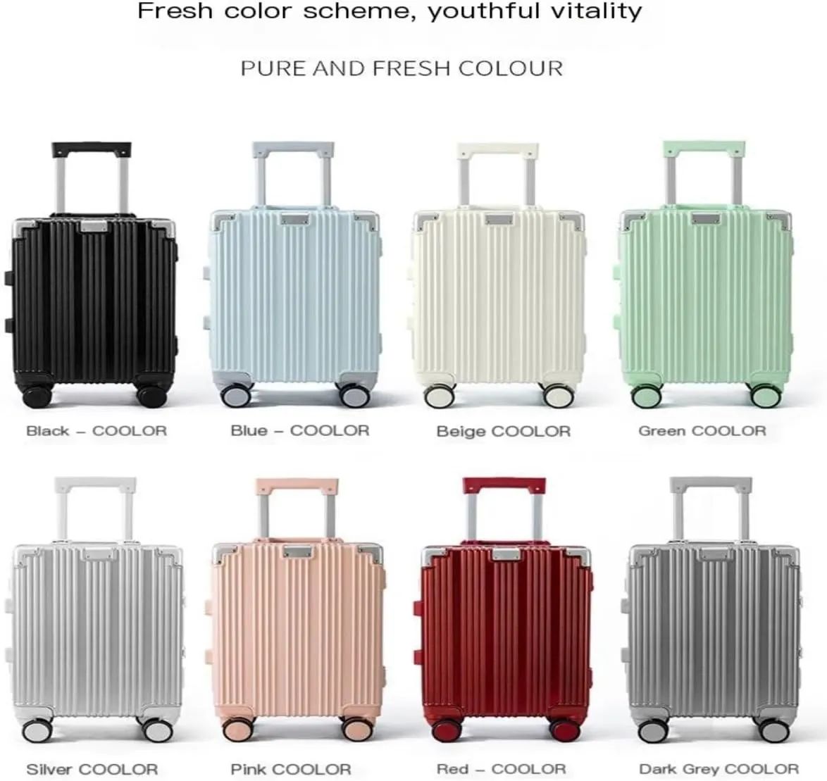 Suitcase New 18-inch Aluminum Frame Hard Shell Men's And Women's Boarding Suitcase Fashionable Leisure Trolley Case Luggage(Noir)