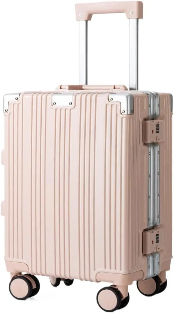 Suitcase New 18-inch Aluminum Frame Hard Shell Men's And Women's Boarding Suitcase Fashionable Leisure Trolley Case Luggage(Pink)