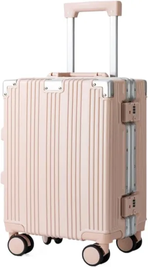 Suitcase New 18-inch Aluminum Frame Hard Shell Men's And Women's Boarding Suitcase Fashionable Leisure Trolley Case Luggage(Pink)