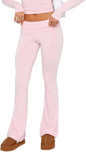 Sumleno Women Y2k Skinny Pants Flare Leggings Low Rise Fold Over Waist Bootcut Stretchy Yoga Sweatpants Lounge Streetwear
