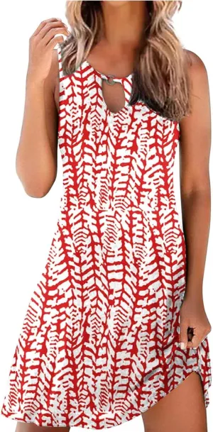 Summer Dresses for Women 2024 Sexy Sleeveless Sundress Retro Boho Floral Beach Party Dress Casual Flowy Crewneck Mini Dress
