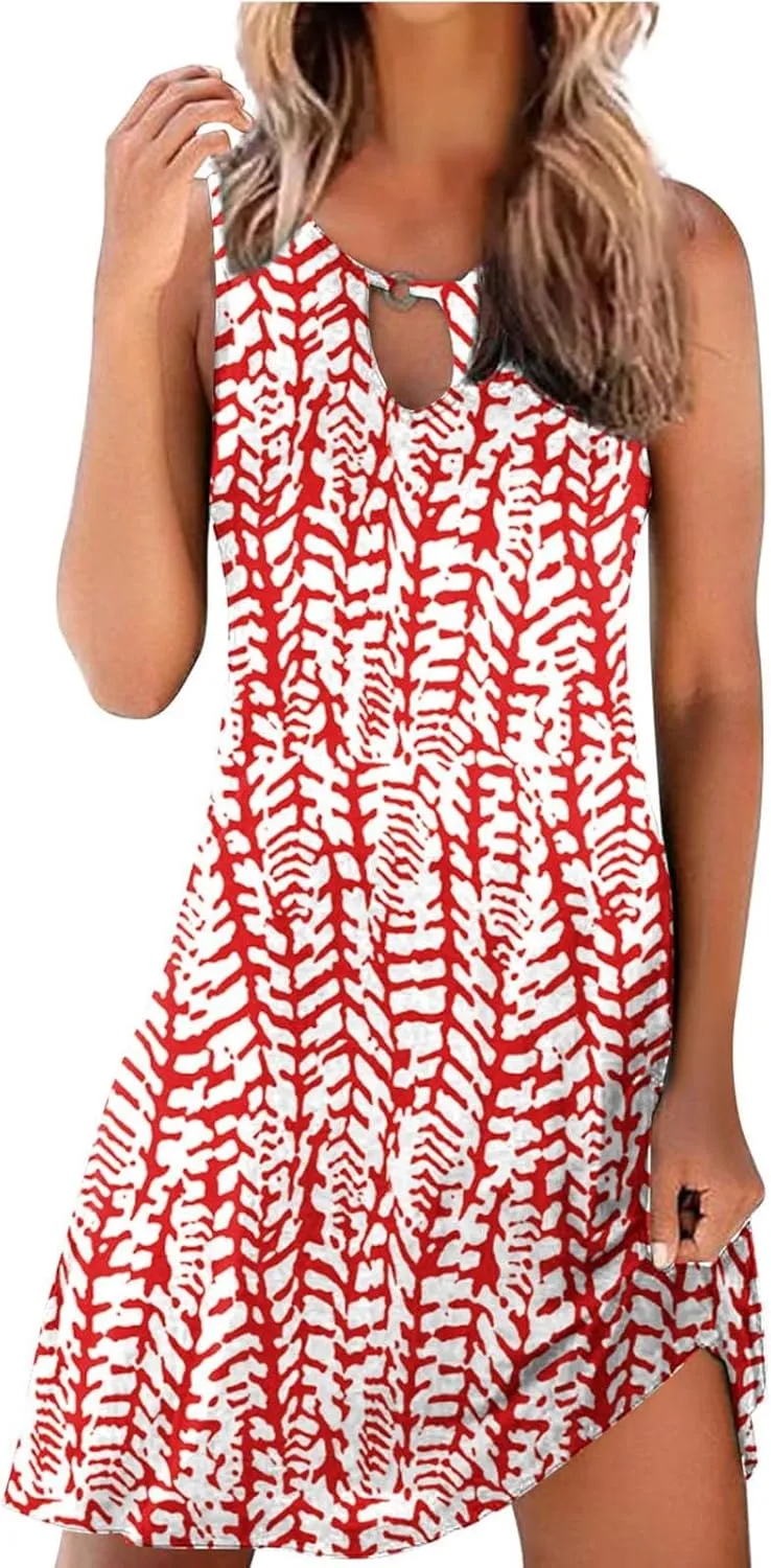 Summer Dresses for Women 2024 Sexy Sleeveless Sundress Retro Boho Floral Beach Party Dress Casual Flowy Crewneck Mini Dress