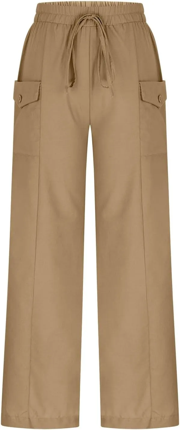 Summer Pants for Women Casual Loose Fit Linen Cropped Capri Pants 2025 Lightweight Drawstring Waist Trousers