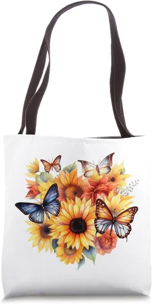 Sunshine Sunflower Garden Monarch Butterfly Tote Bag