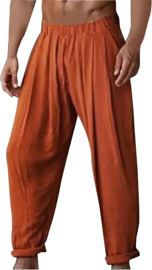 Sweatpants for Men 2024 Summer Trendy Cotton Linen Trousers Elastic Waist Sports Pants Straight Leg Pants with Pokets