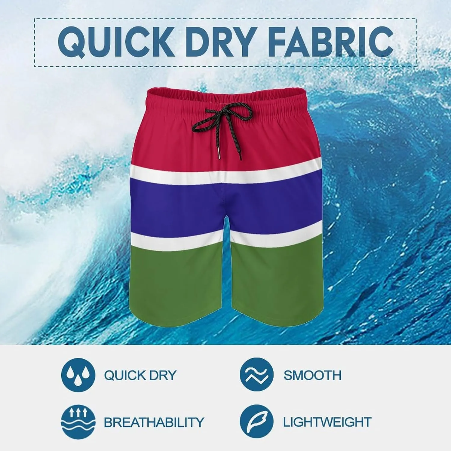 TAIZIYEAH Gambia Flag Men's Swim Trunks Quick Dry Hawaii Beach Shorts Summer Boardshorts Mesh Lining with Pockets L