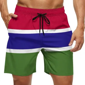 TAIZIYEAH Gambia Flag Men's Swim Trunks Quick Dry Hawaii Beach Shorts Summer Boardshorts Mesh Lining with Pockets L
