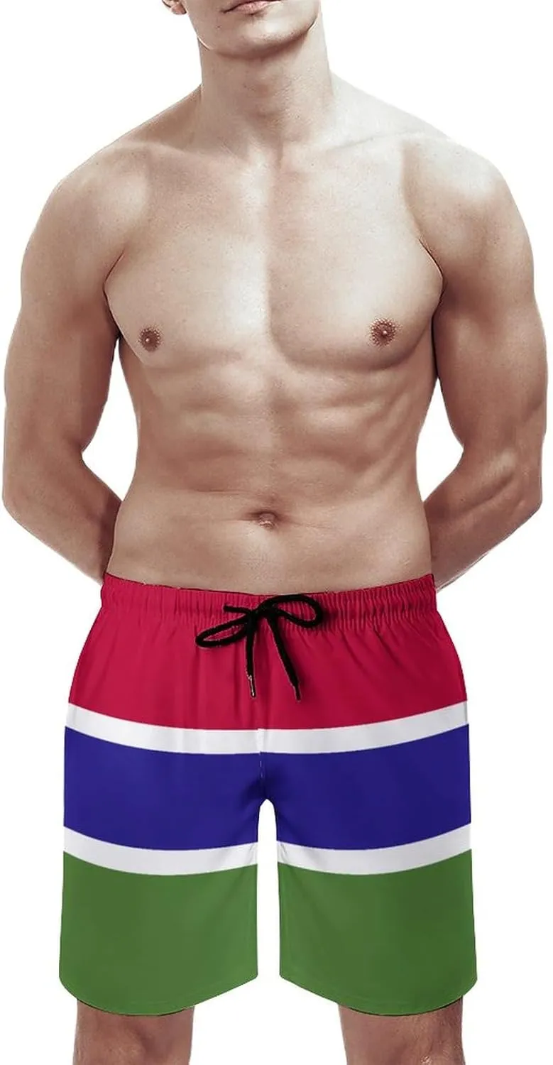 TAIZIYEAH Gambia Flag Men's Swim Trunks Quick Dry Hawaii Beach Shorts Summer Boardshorts Mesh Lining with Pockets L